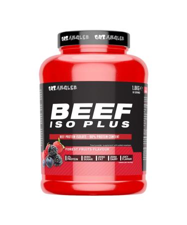 OUT ANGLED Beef Iso Plus Zero Fat Zero Sugar 90% Beef Protein Isolate with BCAAs Glutamine EAAs and Coenzyme Q10-1.8kg (Forest Fruits)