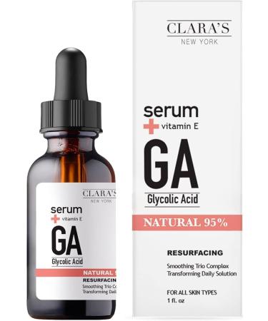 Clara's New York Resurfacing Glycolic Acid Facial Serum with Vitamin E Brightening and Exfoliating Face Serum for Uneven Skin Tone Suitable For All Skin Types 30ml