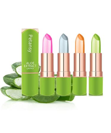 Petansy 4 Colors Aloe Vera Lipstick Jelly Lipstick Long Lasting Moisturizing Lip Balm Magic Temperature Color Changing Lip Care