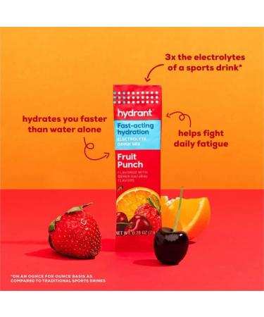 HYDRANT - Hydrate Electrolyte Powder Fruit Punch Flavor 30 Rapid Hydration Individual Stick Packs - Low Sugar Drink Mix for Daily Use Travel & Workouts - Buy Online on GoSupps.com