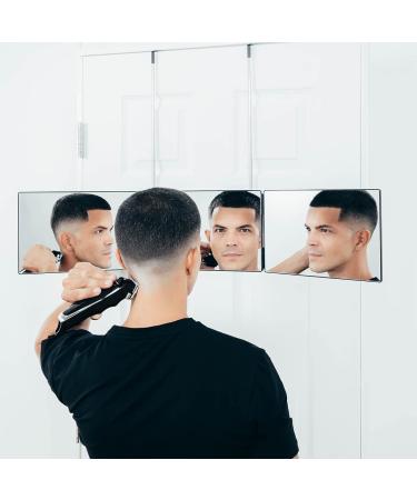 SELF-CUT SYSTEM Travel Version - Three Way Mirror for Self Hair Cutting with Height Adjustable Telescoping Hooks and Free Educational Mobile App