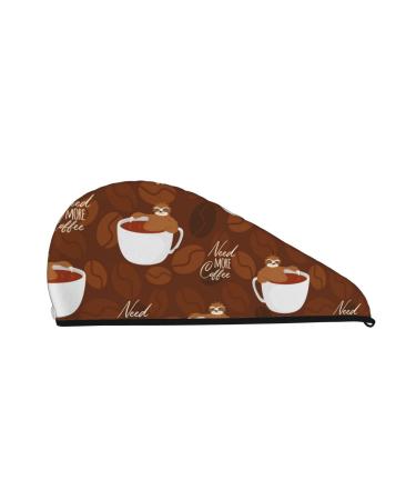 Cute Sloths Bear Relaxing in Coffee Cup Microfiber Hair Towel Soft Super Absorbent Hair Towel Wrap for Women Coral Velvet Quick Dry Hair Cap for Long Curly and Thick Hair