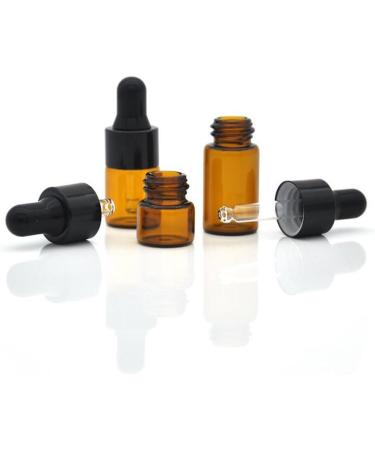 24 Mini Amber Glass Essential Oil Drip Bottles with Black Rubber Caps - Perfect for Cosmetics Perfume & Sample Liquid Storage (1ml) - Buy Online on GoSupps.com