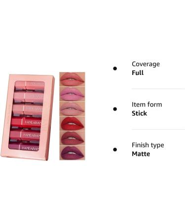 6 Colors Matte Lipsticks Set - Long Lasting Velvet Red Lipstick Kit | Waterproof Makeup with Gift Box - Buy Online on GoSupps.com