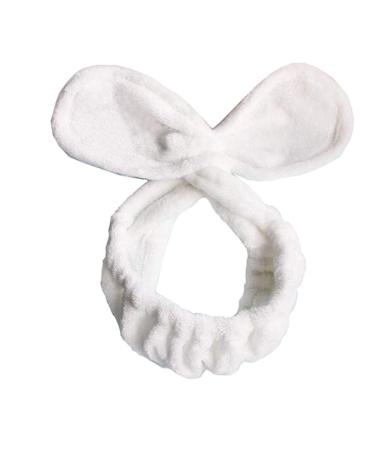1PCS Sweet Lovely Twist Plush Bunny Rabbit Ear Headband Twist Hairband Hair Wrap Stretchable Makeup Headband Hair Accessories for Washing Face Applying Cover Make Up Shower (White)
