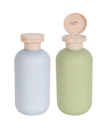 Set 2PCs refillable crush bottles travel bottle with a hinged lid portable donor bottle leakage -safe empty bottle for shampoo cream lotion bathroom -green+blue (200ml)