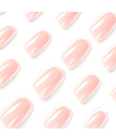 QINGGE Pink French Tip Press on Nails - Medium Squoval Acrylic Fake Nails - 24Pcs Glossy Stick on False Nails for Women - Buy Online on GoSupps.com