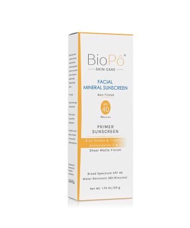 BioPo Facial Mineral Sunscreen SPF 40 Non-Tinted Zinc Oxide & Titanium Dioxide Lightweight Matte Face Sunscreen for All Skin Types Oil-Free 1.75 oz - Buy Online on GoSupps.com