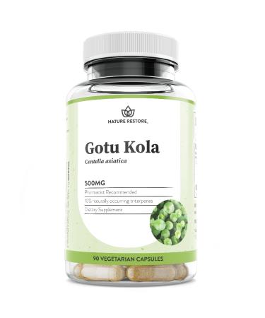 Nature Restore Gotu Kola Extract Supplement 10 Percent Triterpenes Maximum Effectiveness Manufactured in USA 90 Capsules Non GMO Gluten Free Vegan