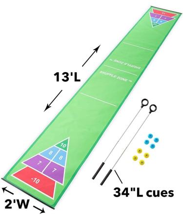 HearthSong Shuffle Zone Shuffleboard Family Game Set - 13ft Mat, 2 Cues, 8 Pucks - Buy Online on GoSupps.com