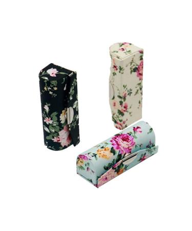 Lipstick Box Hanyi 3 Pcs Retro Print Leather Lipstick Case with Mirror Gift