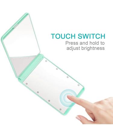 Rantizon Portable Makeup Mirror with Dimmable 8 LEDs, 1X & 2X Magnification - Compact, Foldable Handbag Mirror - Perfect Green Gift for Teenage Girls - Buy Online on GoSupps.com