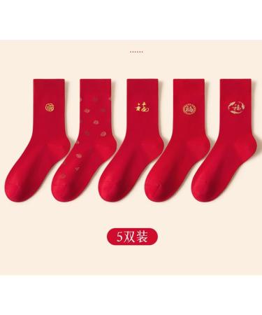 Chinese New Year Red Cotton Socks Gift Set | Men's Chinese Style Embroidered Spring Festival 5 Pairs | Size 39-44 - Buy Online on GoSupps.com