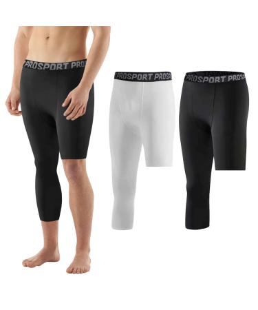 Blaward Men's Compression Pants 1 or 2 Pack Basketball Athletic 3/4 One Leg Compression Capri Tights Base Layer Legging 1 Black & 1 White-right Capri With Left Short Small