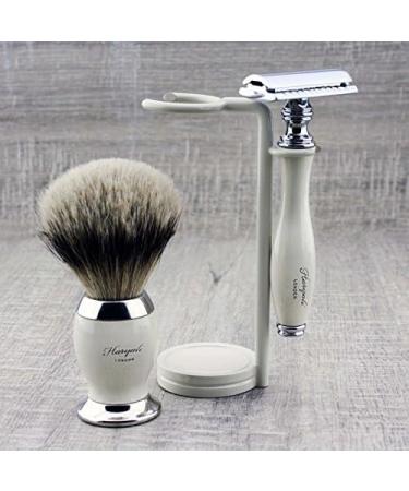 Luxury Men's Shaving Set | Top Grade Silver Tip Brush & DE Safety Razor Stand | Premium Grooming Essentials for Men - Buy Online on GoSupps.com
