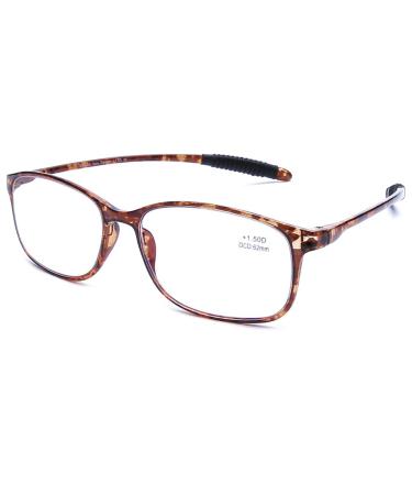 DOOViC Blue Light Filter Computer Reading Glasses for Unisex TR259-C (9 Colors) C5 Brown Tortoiseshell 1.5 x