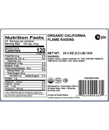 Organic California Flame Raisins 2.2 lb - Non-GMO, Vegan, Gluten-Free - Buy Online on GoSupps.com