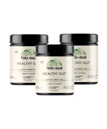 Healthy Gut Matcha Green Tea | 3-Pack, 90-Servings (Three, 30-Serving Tubs) with L-Glutamine, Zinc, Glucosamine, Slippery Elm Bark and More! Matcha Green Tea 8.02 Ounce (Pack of 3)