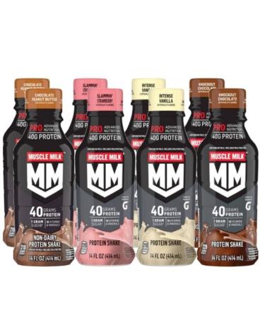 Muscle Milk Pro Advanced Nutrition Shake 14 Fl Oz 40 g Protein 8 Bottles (Variety Pack)