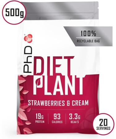 PhD Nutrition Diet Plant Vegan Protein Powder Plant Based Strawberries and Cream 19g of Plant Protein 20 Servings Per 500g Bag Strawberry and Cream 500 g - Buy Online on GoSupps.com