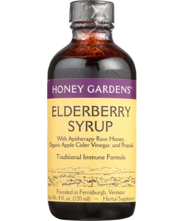 Honey Gardens Apiaries Elderberry Syrup - Apitherapy Raw Honey - Propolis and Elderberries - Cough - 4 oz by Honey Gardens Apiaries