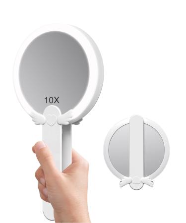 FASCINATE Handheld Mirror, 1x 10x Magnifying Makeup Mirror with Handle, Two Sided Mirror, 10X/1X Magnification Portable Small Mirror Rechargeable with Swivel Handle for Women