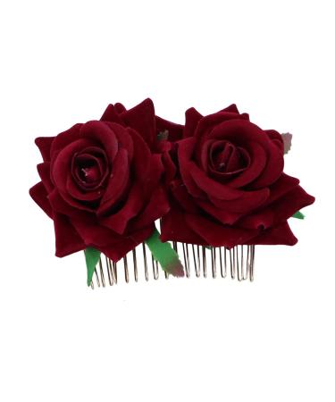 POPETPOP rose flower comb bridal headpieces for wedding floral hair comb Flamenco Dancer Hairstyles Burgundy Wedding Rose Flower Hair Comb floral comb crazy accessories the flowers bride