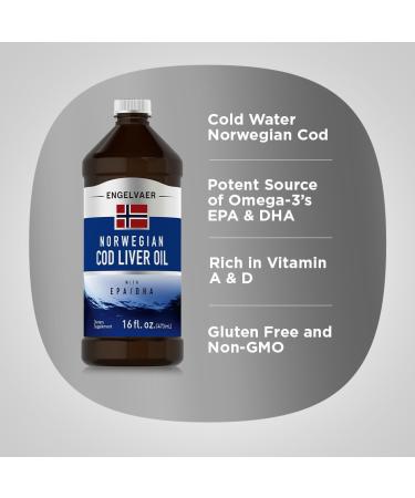 Piping Rock Cod Liver Oil Liquid | 16 fl oz | with EPA DHA | Engelvaer Norwegian | Non-GMO Gluten Free Supplement 16 Fl Oz (Pack of 1) - Buy Online on GoSupps.com