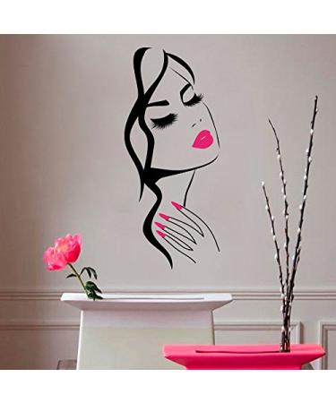Wall Decal Beauty Salon Manicure Nail Salon Hand Girl Face Vinyl Sticker Home Decor Hairdresser Hairstyle Wall Sticker M-73 (40X90CM bright pink lip/nail) 40X90CM Bright Pink Lip/Nail