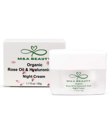 MA BEAUTY Organic Rose Oil Night Cream 1.7 OZ - Hydrating Moisturizer with Vitamin E & Hyaluronic Acid for All Skin Types - Buy Online on GoSupps.com