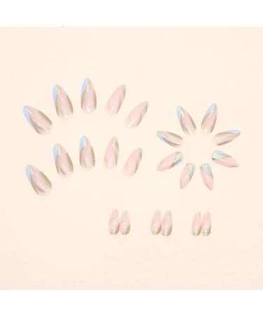 24Pcs Medium Length Almond Shape Blue Glitter Press on Nails - Reusable Full Cover False Acrylic Nails for Women and Girls - Buy Online on GoSupps.com