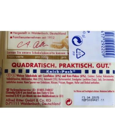  Ritter Sport Ritter Sport White + Crisp - Chocolate - 5 x 100 g - Buy Online on GoSupps.com