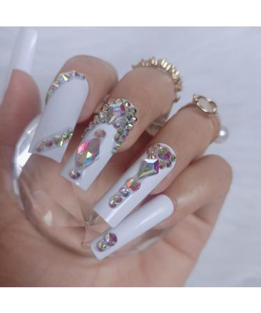 ZYBUXY Luxury Coffin Fake Nails - 24pcs White Press On Nails for Women & Girls | Full Cover Acrylic False Nails - Beach Ready - Buy Online on GoSupps.com
