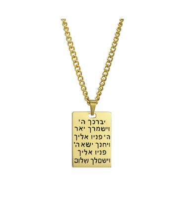 OralGos Fashion Stainless Steel Clavicle Chain Hebrew Symbol Necklace Engraved Language Metal Long Sweater Chain Gold