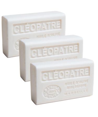 Savon de Marseille - Nourishing French Soap Made With Pure Organic Olive Oil and Shea Butter - Cleopatra Fragrance - 125 Gram Bar - Set of 3