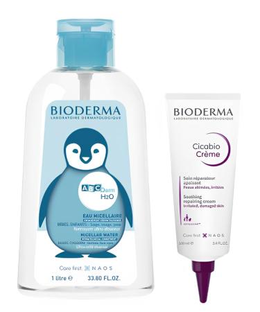 PARAVOSTRA ABCderm H2O 1L + CICABIO Healing Cream 100ML | It gently cleanses | Soothes irritations | Relieves discomfort | Respects the skin's natural balance