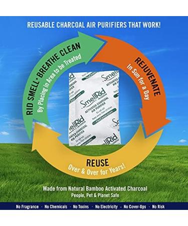 SMELLRID Reusable Activated Charcoal Odor Absorber That Works 10 Pack - Medium 50 g (3.2" x 5) Pack Treats 25 Sq. Ft. - Premium Natural Deodorizer for Purse  Helmet  Gloves  Pets  Safe & More - Buy Online on GoSupps.com