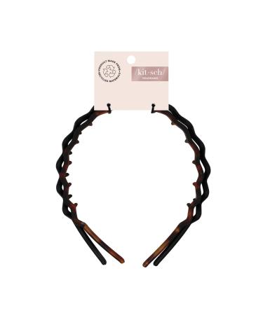 Kitsch Zig Zag Headbands - Men & Women's Recycled Plastic Hair Bands | Classic 90s Style | Wavy Headband with Teeth | 2pc Set in Black & Tort - Buy Online on GoSupps.com