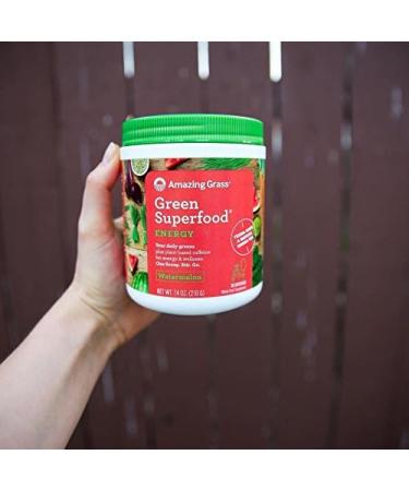 Amazing Grass Green Superfood Energy Watermelon Powder - 60 Servings - Caffeine with Matcha Green Tea & Beet Root - Plant Based Smoothie Mix - Pack of 1 - Buy Online on GoSupps.com