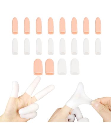 CQQNIU 20 Piece Silicone Finger Sleeves Perforated Breathable Finger Sleeves for Hand Eczema Arthritis Cracked Fingers White Skin Tone (16 Long Plus 4 Short)