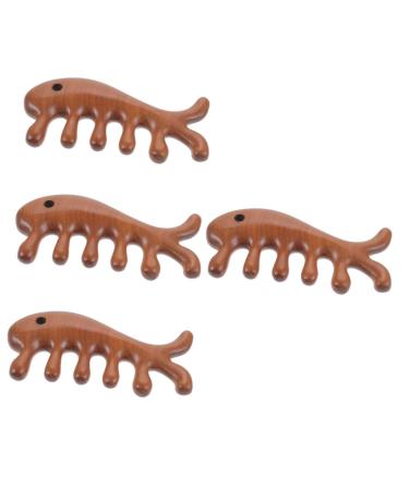 Healvian 4 pieces massage comb in fish form massage comb for the scalp comfortable massage comb Broad tooth comb from wood wooden ridge scalp nursing comb man breastfeeding ridge.