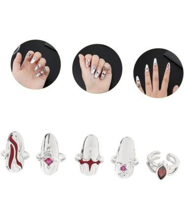Healeved 4 Sets Nail Ring Women Finger Decor Womans Rings Jewelry Nail Tip Ring Nail Jewels Ring for Ring Jewelry Rings for Jewelry for Nail Jewelry White Zinc Alloy - Buy Online on GoSupps.com