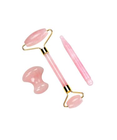 RSkull 1 Set Skin Care Sets & Kits 3 Pcs MassageTool (Double-head Roller&Ball & stick) Face Eye Neck Beauty Roller For Slimming & Firming 1 Set Rose Quartz