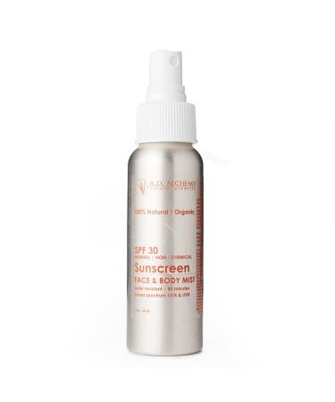 RD Alchemy - 100% Natural & Organic Sunscreen SPF30 Face and Body Mist - Travel Sized Non-Nano Chemical free Reef Safe Broad Spectrum UVA and UVB protection