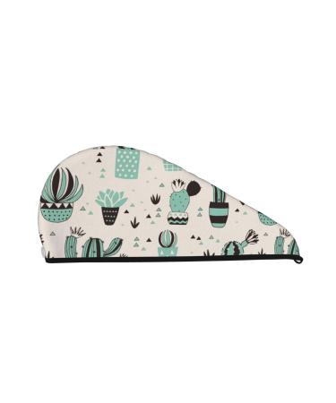 Cactus in a Flower Pot Microfiber Hair Towel Soft Super Absorbent Hair Towel Wrap for Women Coral Velvet Quick Dry Hair Cap for Long Curly and Thick Hair