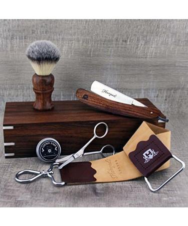 Complete Vintage Rosewood Barber Razor Set | Classic Shave Kit with Leather Strap Badger Brush & Scissors - Perfect for International Shipping - Buy Online on GoSupps.com