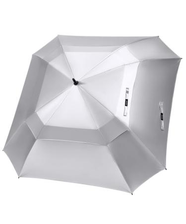 G4Free Extra Large Golf Umbrella 62/68 inch Vented Square Umbrella Windproof Auto Open Double Canopy Oversized Stick Umbrella UV Silver 68 Inch