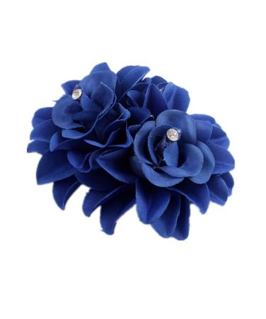 Lovefairy Women's Double Rose Flower Rhinestone Hair Clip Bridal Flower Headwear Girl Dance Show Edge Clip (Royal Blue)