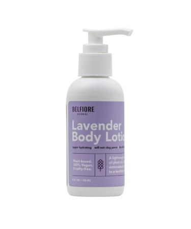 Belfiore Herbal 100% Natural Lavender Body Lotion | Organic Plant Extracts | Calming Hydrating & Moisturizing | Vegan Non-GMO | Made in The USA | 4 oz