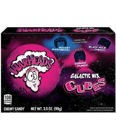 Warheads Galactic Mix Cubes Theatre Box (99g) | Rocket Raspberry Black Hole Cherry & Cosmic Punch | Tongue-Painting Galactic Blue | American Fruity Sour Candy Treat